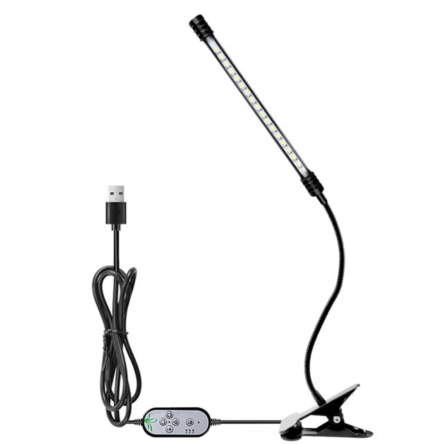 USB Plant Grow Light, White Daylight, Full Spectrum Lighting, Adjustable Angle, Desktop Clip-On Grow Light for Indoor Plants, 5-Level Dimmable Lighting, 4/8/12-Hour Timer