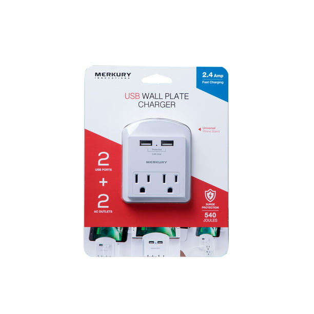 Merkury Innovations 2.4A USB Wall Charger Extender with 2 USB Charging Ports and Phone Stand, White - Walmart.com