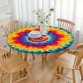 thumbnail image 3 of Colorful Rainbow Tie Dye Spiral Pattern Round Fitted Tablecloth with Elastic Edge,Dining Table Cover Waterproof,Outdoor Round Tablecloth for Camping,Dining,Indoor and Outdoor, 3 of 7