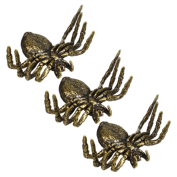 OULII Set of 3 Small Golden Brass Spider Figurines Decorative Sculptures for Elegant Home and Office Interior Design