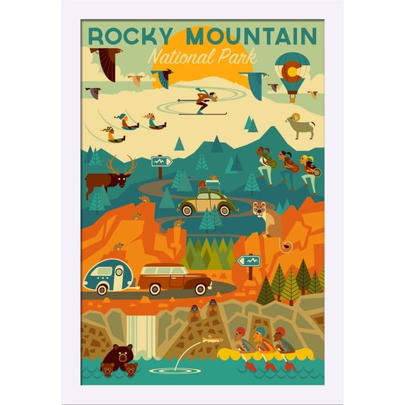 Rocky Mountain National Park, Colorado - Geometric - Lantern Press Artwork (16x24 Giclee Art Print, Gallery Framed, White Wood)