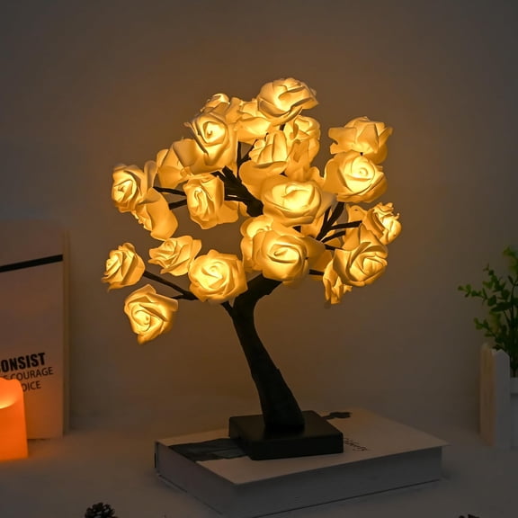 Rose Flower Tree Lamp, 32 LED Rose Table Lamp Gift for Girls Women Teens, Battery Powered Home Decor for Bedroom Living Room Party Wedding Christmas