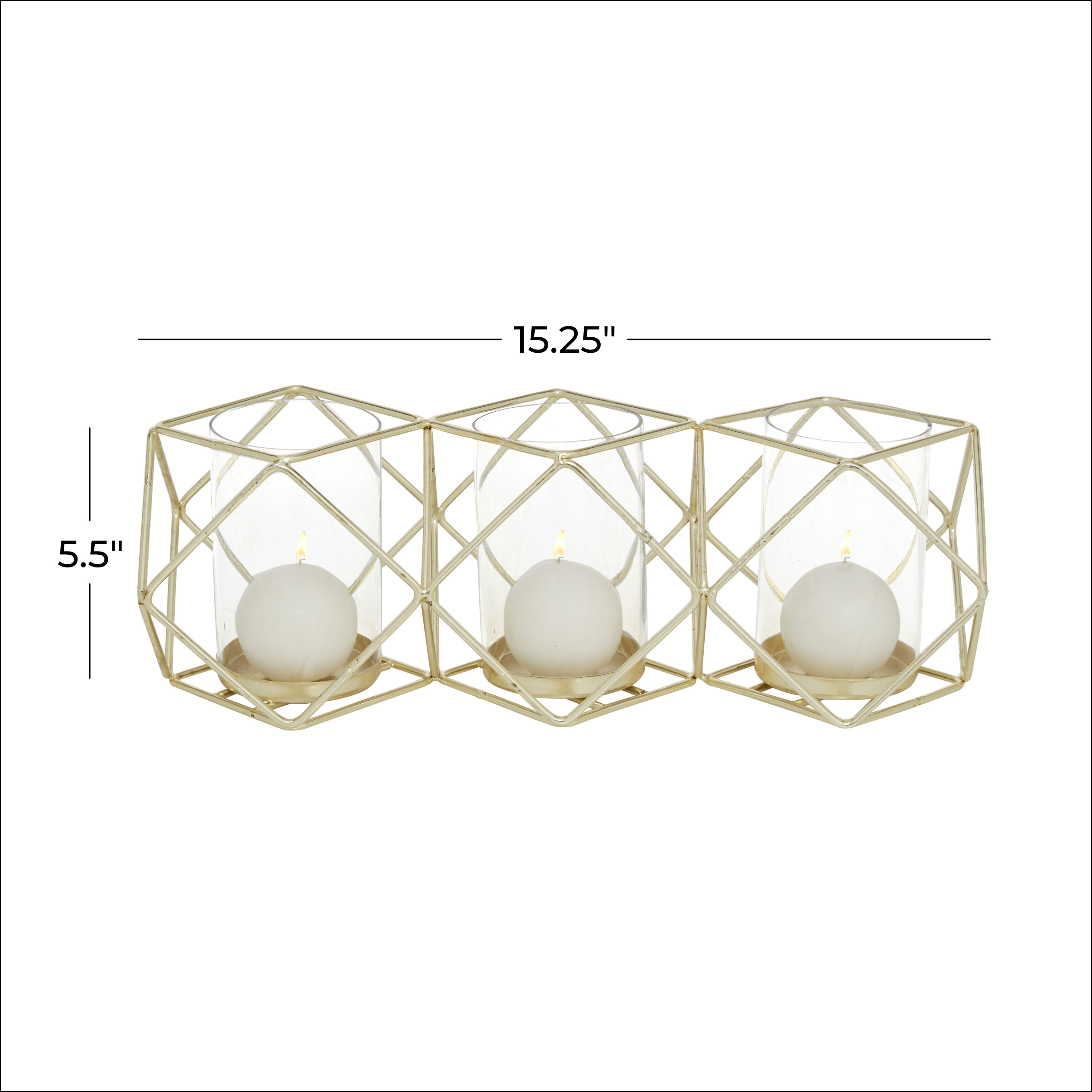 DecMode 15.25"W, 5.5"H Metal Modern Candle Holder, Gold, 1 - Piece