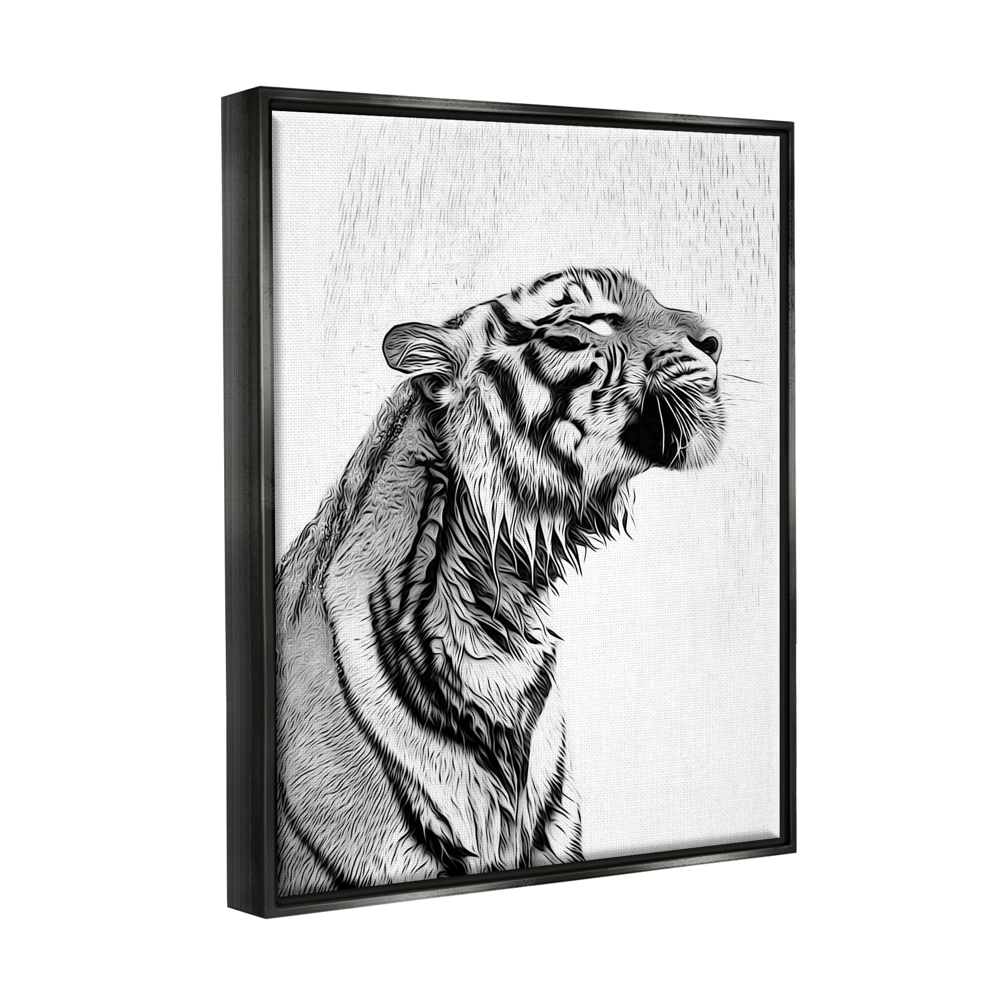 Stupell Industries Tiger Bathroom Splash Animals & Insects Painting Black Floater Framed Canvas Art Print Wall Art, 17 x 21