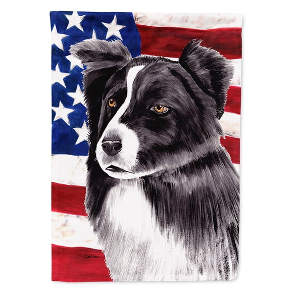 Carolines Treasures SC9009GF USA American Flag with Border Collie Flag, Small, Multicolor
