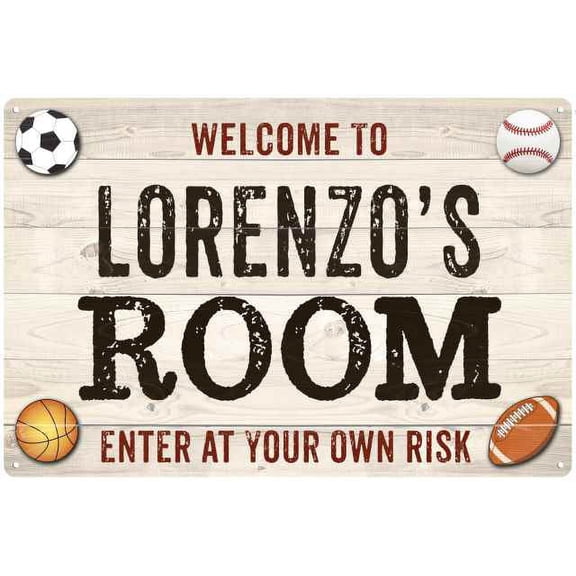LORENZO'S Room Kids Bedroom Sign Boy's Gift 8x12 Metal 108120090319