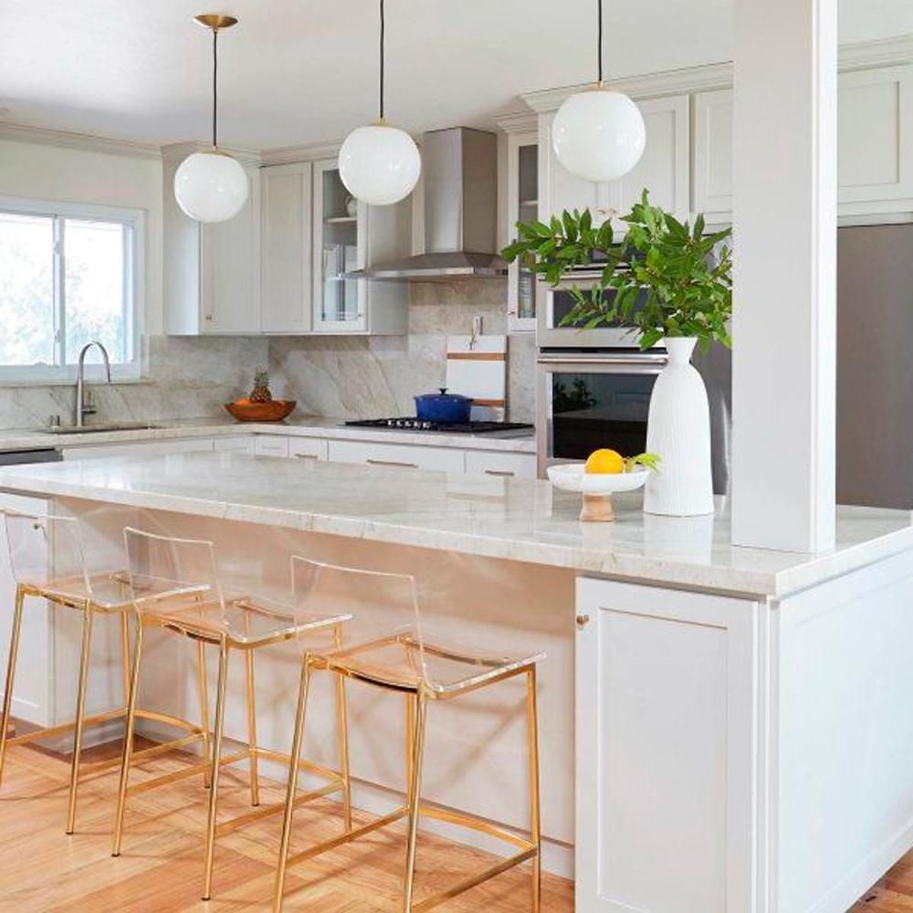 Lot de 3 tabourets de comptoir en acrylique transparent et doré – Heavenly Collection | Idéal pour îlot de cuisine ou salle à manger