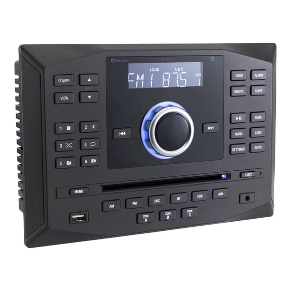 Jensen JWM62A AM|FM|DVD|CD|USB|AUX|App Ready Bluetooth Wallmount Stereo w/ App Control, 3-Speaker Zones / 8 Speaker Output 8X 6 Watt, Receives Bluetooth Audio (A2DP) & Controls (AVRCP) from Devices