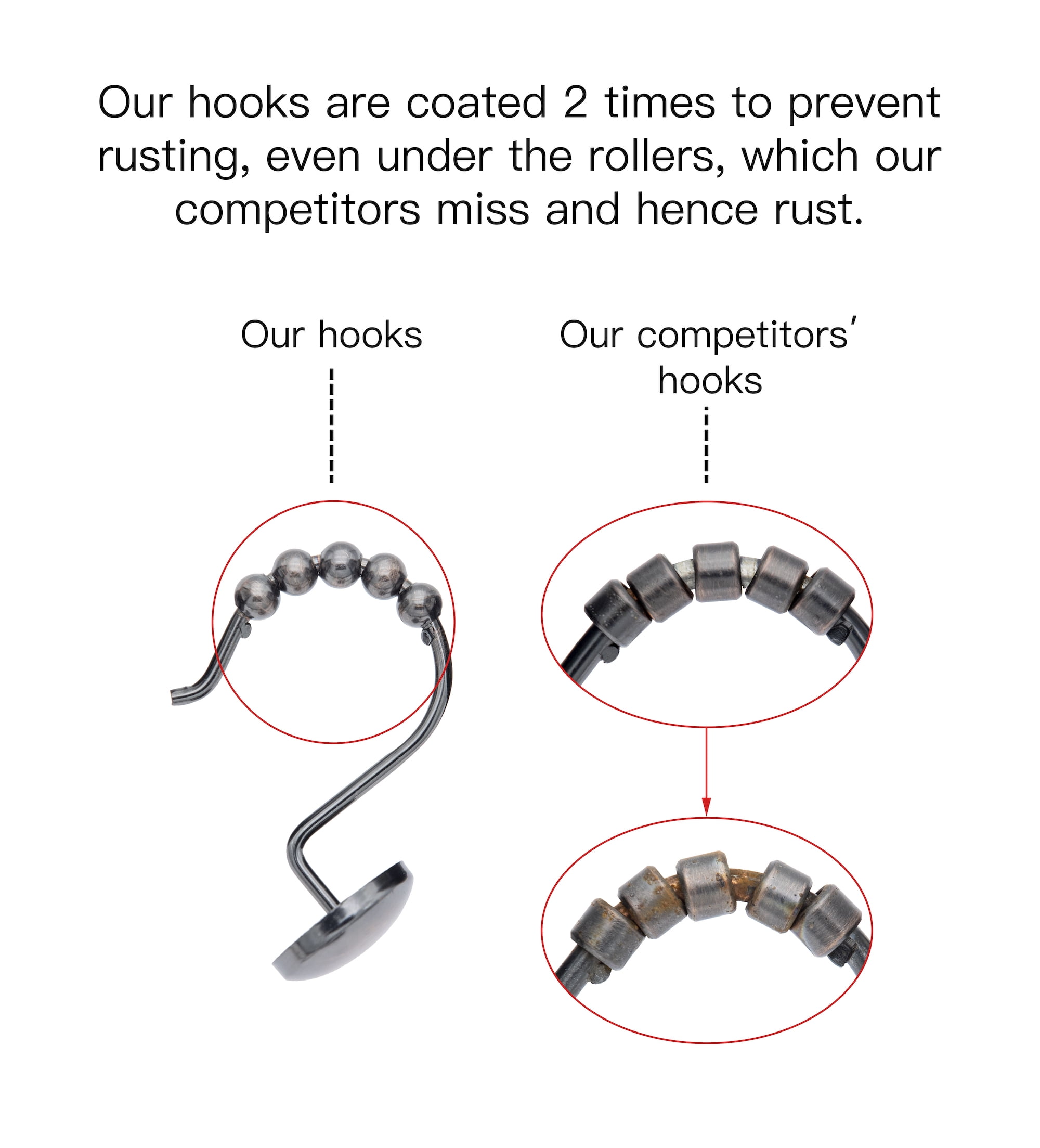 Utopia Alley Shower Hooks - Shower Curtain Rings for Bathroom - Rust Resistant Roller Shower Curtain Hooks for Shower Curtain or Liner - Set of 12, Oil Rubbed Bronze