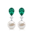 thumbnail image 2 of Rosec Jewels Freshwater Pearl Drop Earrings with Lab Grown Emerald and Diamond - AAA Grade, 10K White Gold, 2 of 6