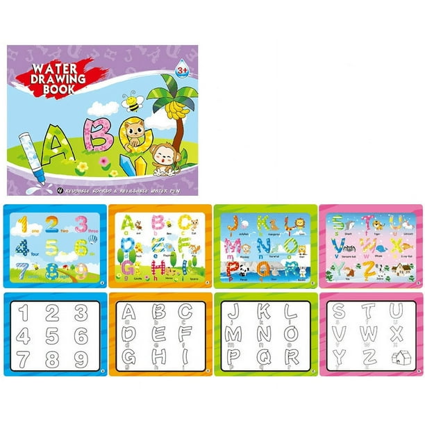 Libro reutilizable de pintura en acuática para niños, páginas de grafitis y referencias de doble cara, actividad educativa para habilidades motoras finas y creatividad, incluye bolígrafo de agua