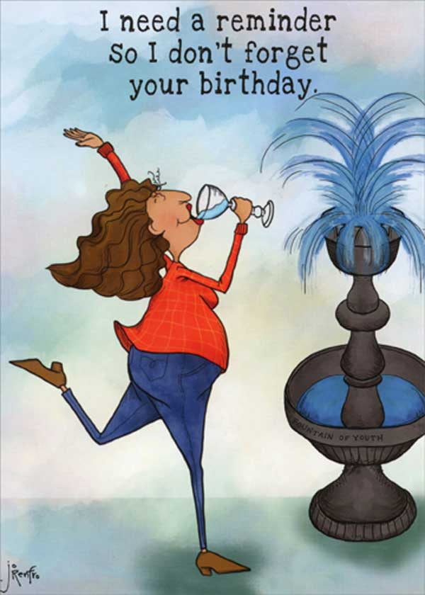 Oatmeal Studios Woman Drinking at the Fountain of Youth Funny / Humorous Birthday Card for Her : Woman Oatmeal Studios Woman Drinking at the Fountain of Youth Funny / Humorous Birthday Card for Her : Woman