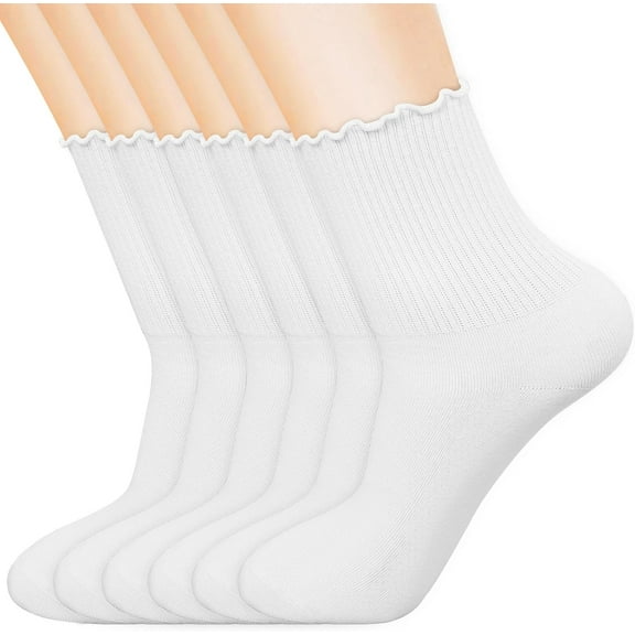 LinYooLi Ruffle Socks White Frilly Socks Women Cute Socks Lettuce Edge Socks Turn-Cuff Ankle Socks Breathable Cotton Crew Socks, 3 Pairs