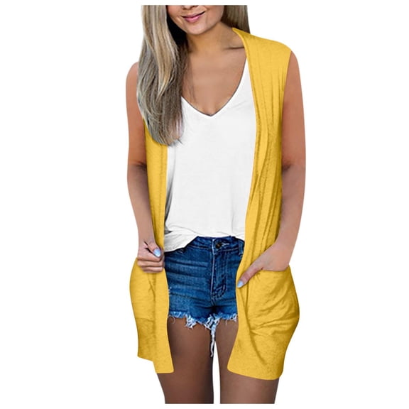 BLCHUNen Long Cardigan for Women Sleeveless Open Front Lightweight Breathable Stretch Casual Summer Outwear