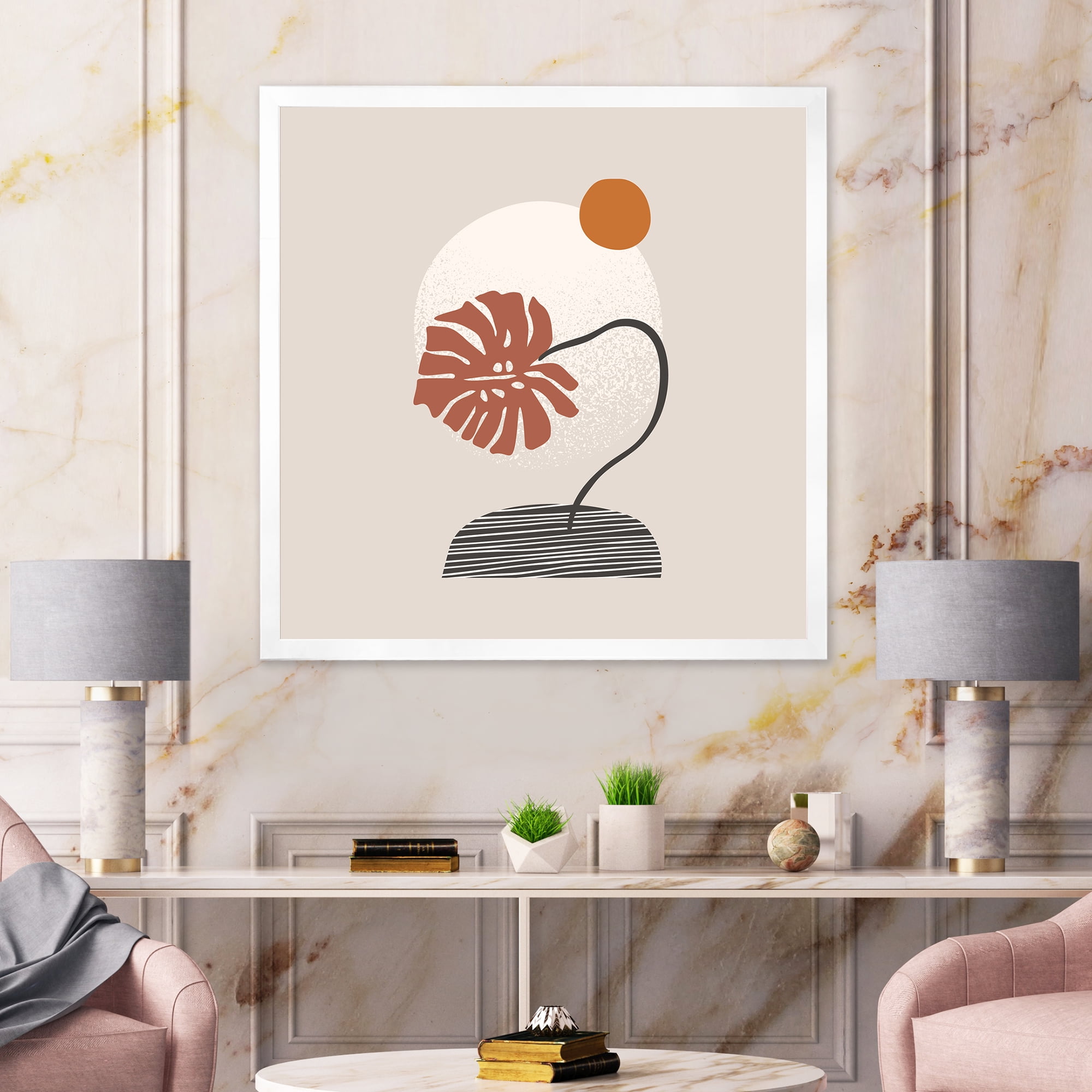 Designart 'Abstract Geometry Shapes and Tropical Palm Leaf III' Modern Framed Art Print