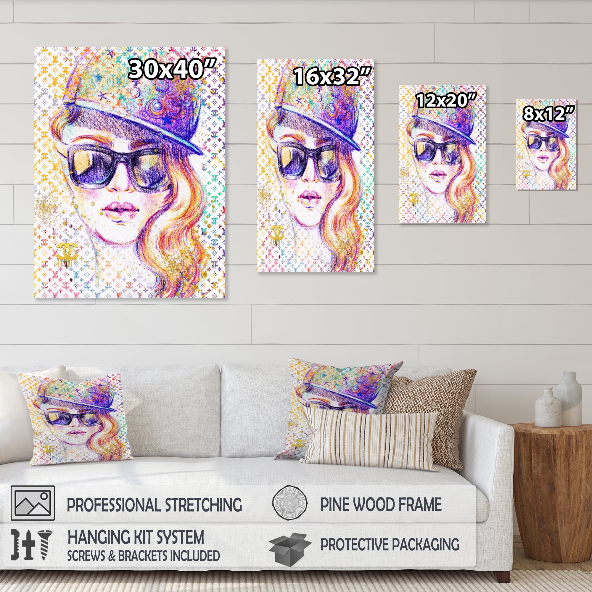 Designart Funky Female Fashion Illustration III Canvas Wall Art