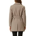thumbnail image 4 of INSPIRE CHIC Women's Notch Lapel Double Breasted Belted Mid Length Trenchcoat XS Brown, 4 of 8