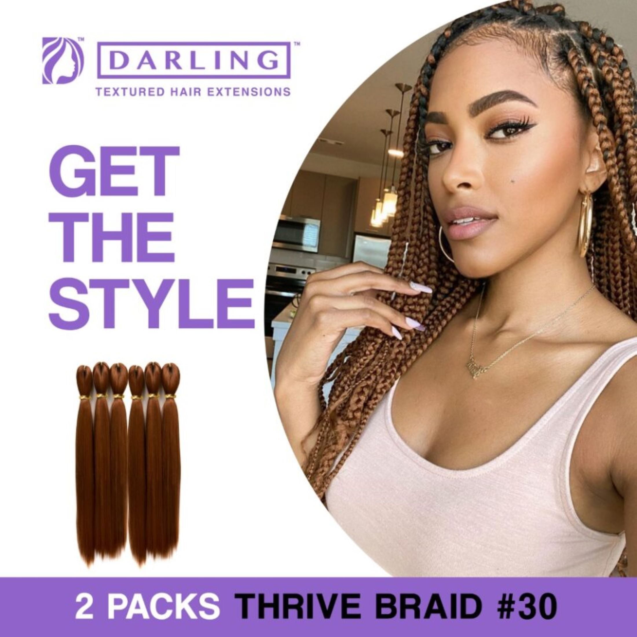 (4 pack) Darling Pre-Stretched Thrive Braid Hair 3X Pack, 52 inch, #30, Adult, Female