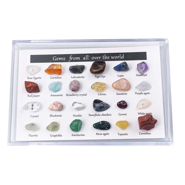 Kit de 24 gemas minerales, geología educativa, colección de rocas para niños, regalos