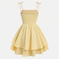 thumbnail image 5 of Bigetiay Girls Sleeveless Spaghetti Strap Yellow Dress For Girls Layered Ruffled Smocked Summer Dresses, Size 8Y-16Y, 5 of 6