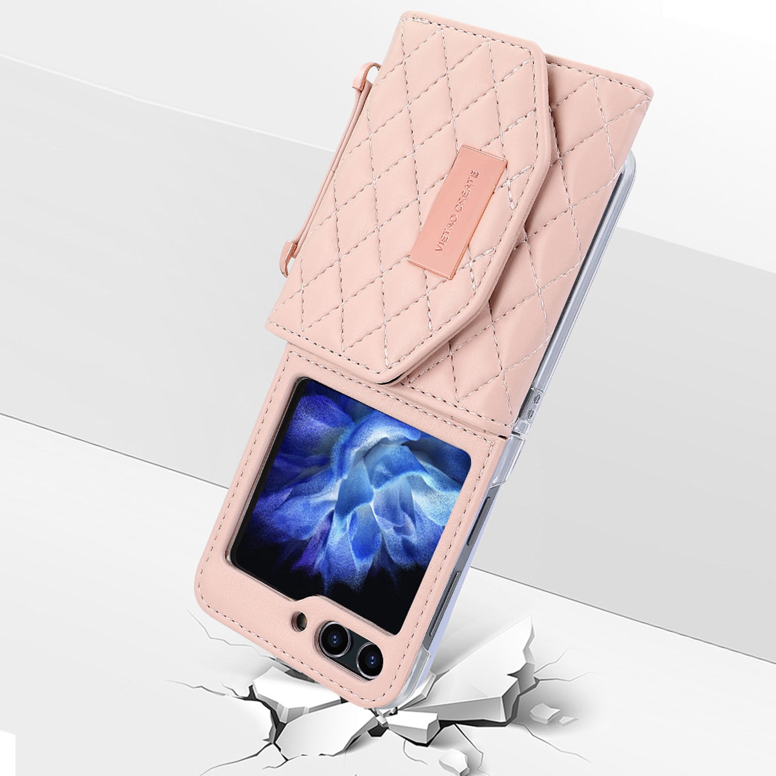 for Samsung Galaxy Z Flip 6 Case with Card Slots, [Crossbody Strap] [RFID Blocking] Women Girls PU Leather Wallet Case Lanyard Crossbody Bag Phone Case for Samsung Galaxy Z Flip 6,Pink