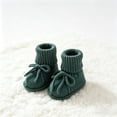 thumbnail image 4 of Xfvqtps Baby Booties Knitted Crochet Solid Color Lace up Bow Mid Tube Non Slip Soft Comfortable Warm Winter House Shoes Prewalker Green, 4 of 8