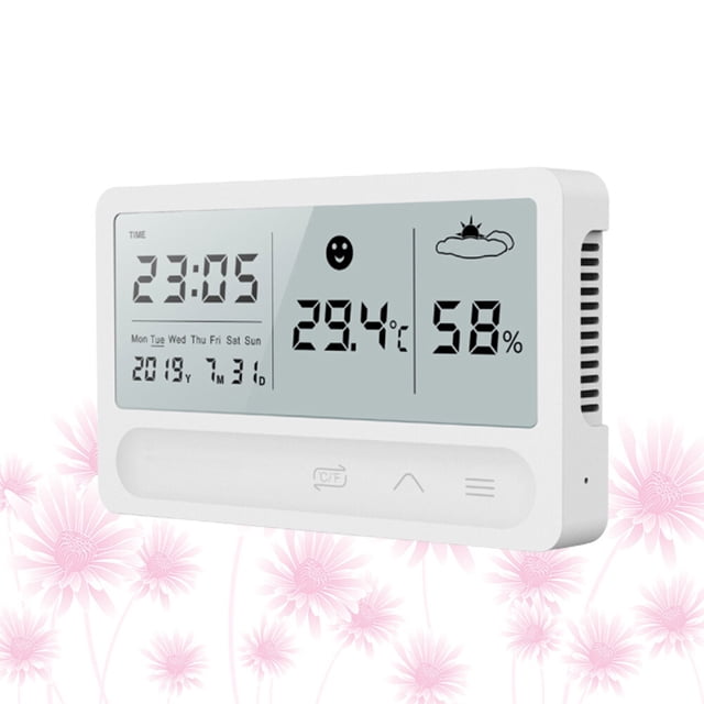 HINTRMENT Thermometer Hygrometer Room Electronic Thermometer White Plastic Touch Screen 1Pack