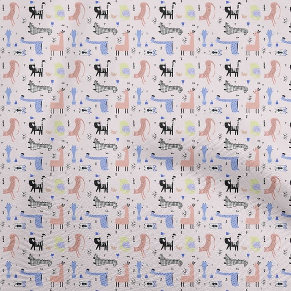 oneOone Cotton Poplin Pink Salmon Fabric Kids Animals Quilting Supplies Print Sewing Fabric By The Yard 42 Inch Wide