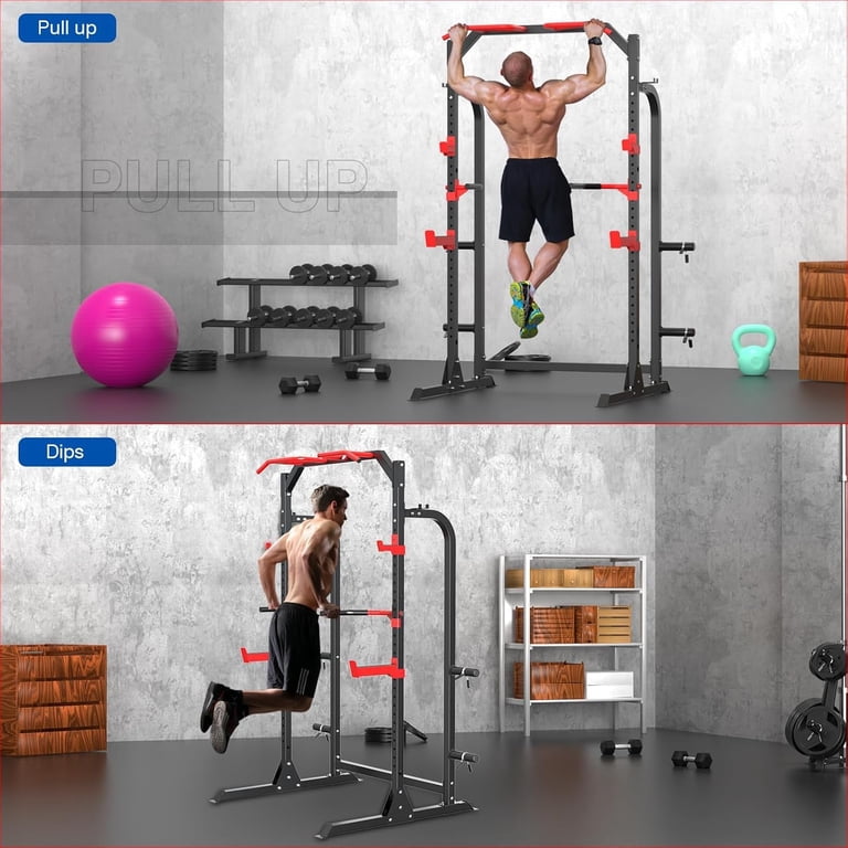 BLUEIAN Power Cage Squat Rack 1800 LBS - Home Gym Power Rack With Pull-Up Bar, J-Hooks, Dip Bars