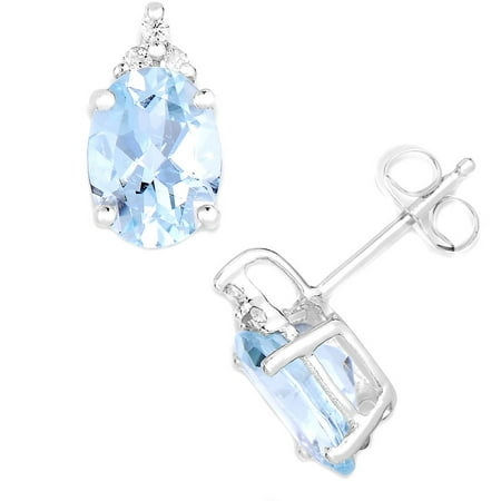 Genuine Aquamarine and Diamond 10kt White Gold Earrings