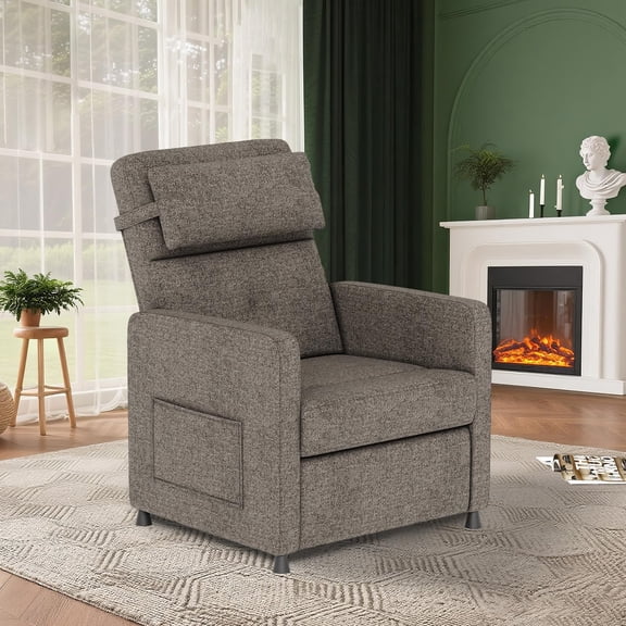 Power Recliner Chair, Ergonomic Linen Single Sofa with Padded Seat & 2 Side Pockets, Adjustable Electric Recliner for Living Room, Bedroom, Brown