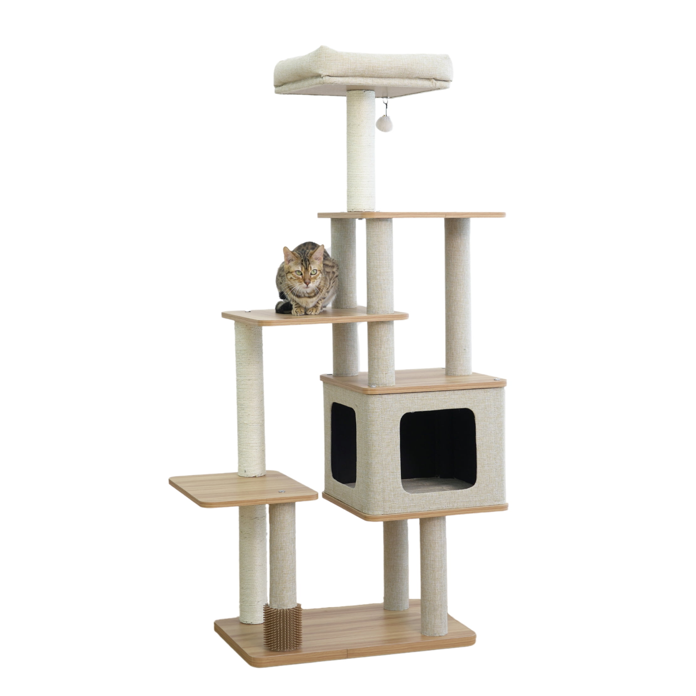 Vibrant Life 6-Level 60" Cat Activity Center with Condo, Perch & Scratching Posts, Beige