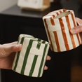 thumbnail image 3 of Retro Striped Hand-Painted Ceramic Mark Hand-Held Cup Heat-Resistant Non-Slip Double-Enjoy Cup for Milk Coffee Juice Latte Hot Cold Drinks Valentine's Day Mother's Day Christmas Gift Drinkware (Green), 3 of 8
