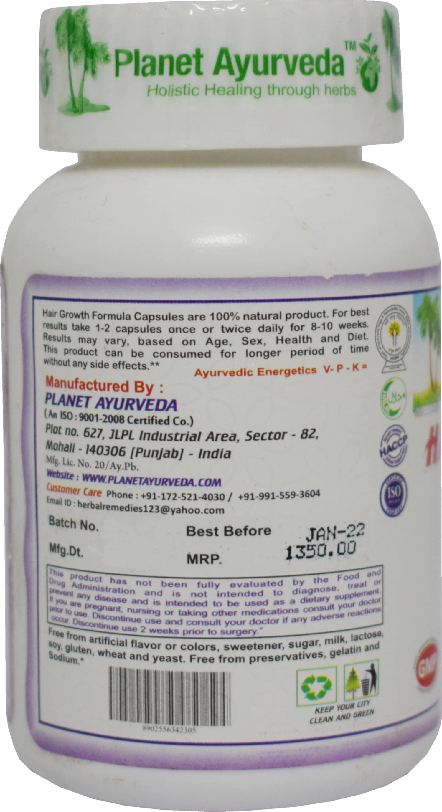 Planet Ayurveda Hair Growth formula for Longer  Thicker Hair- 60 Capsules