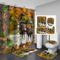 4PCS Black Bear Shower Curtain Sets with Rugs, Waterproof Fabric Brown Shower Curtain, Vintage Rustic Cabin Wildlife Woodland Animals Forest Tree Hunting Lodge Country Farmhouse Bathroom Decor