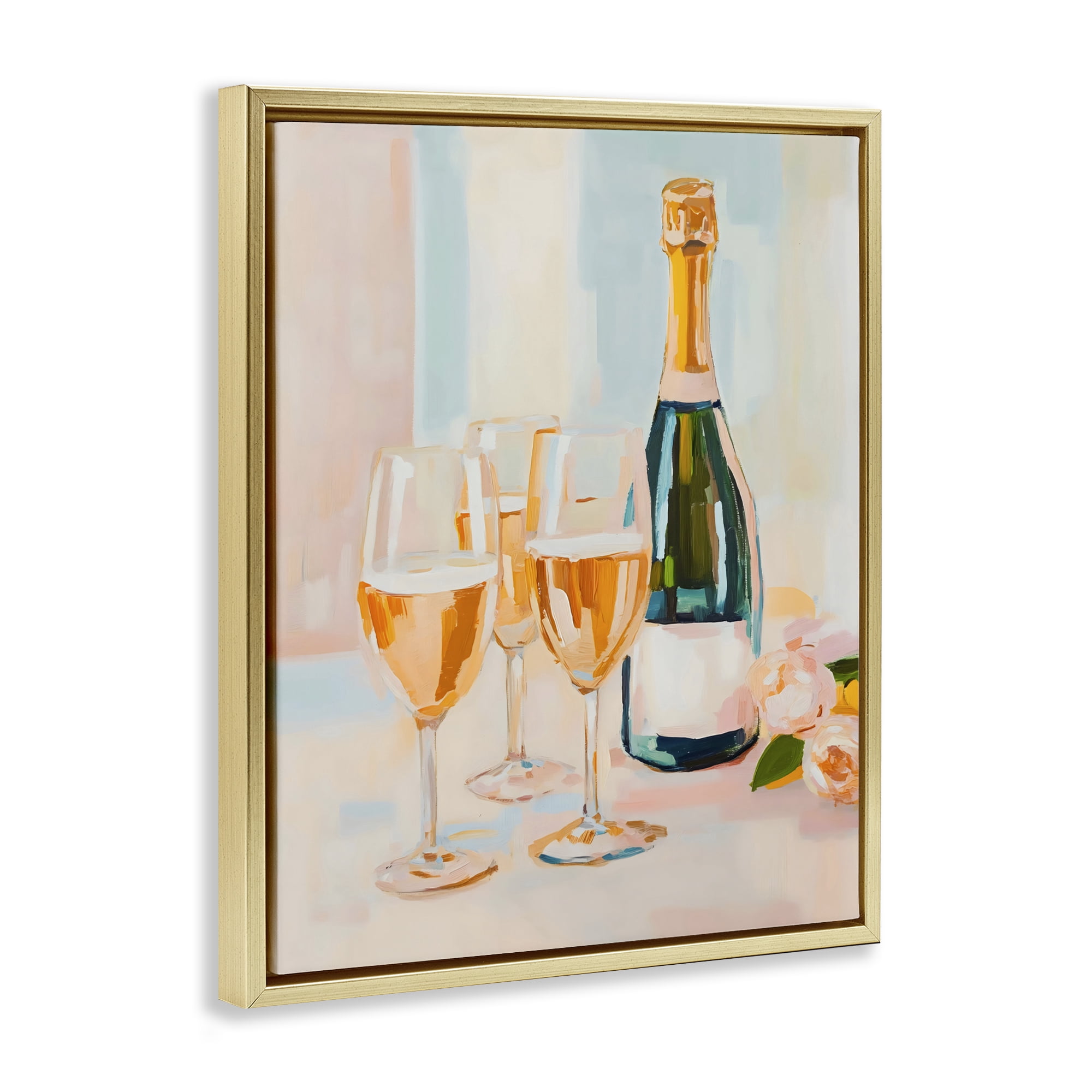 Stupell Industries Champagne Triple Toast Gold Framed Floater Canvas Wall Art, design by The Prints Vibe