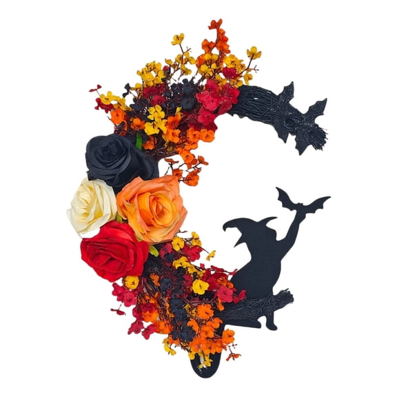 Clearance! Black Cat Moon Gothic Halloween Wreath - Fall Floral Door Hanger With Witchy Garland, Rustic Holiday Wall Decor For Indoor And Outdoor Display Halloween Decorations