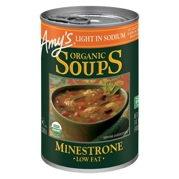 Amy's Organic Minestrone Soup Light in Sodium Vegan Low Fat 14.1 oz, Pack of 4
