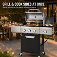 thumbnail image 2 of 3-Burner Gas Grill with Side Burner, 40,500 BTU Propane BBQ Grill with Porcelain-Enameled Cast Iron Grates, Built-in Thermometer, Ideal for Patio Camping Outdoor Cooking, 2 of 9