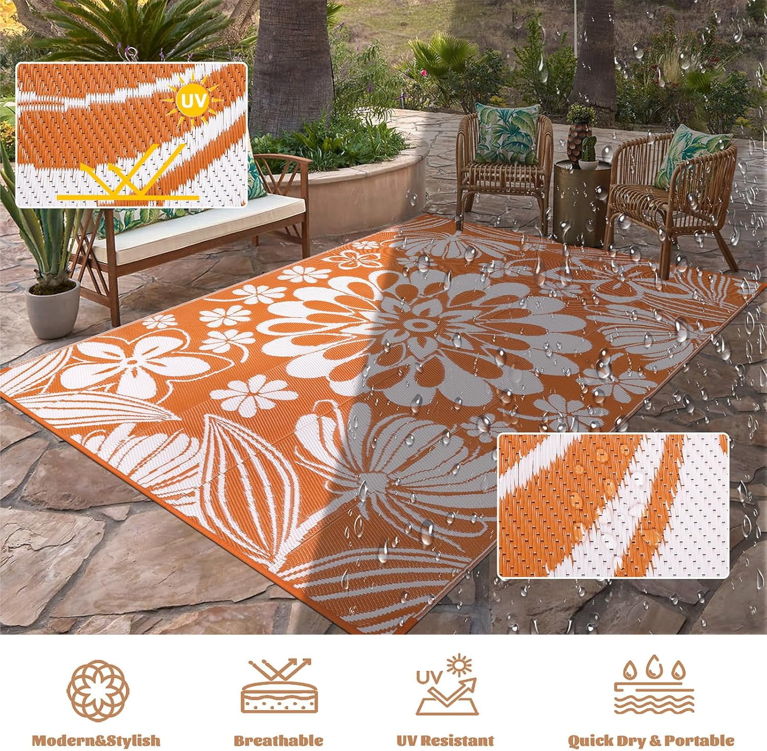 LOKHOM Outdoor Rug 8'x10' for Patios Waterproof Reversible Patio Mat Plastic Straw Rug Outside Area Rug Carpet for Camping RV,Porch,Deck,Balcony,Camper,Backyard
