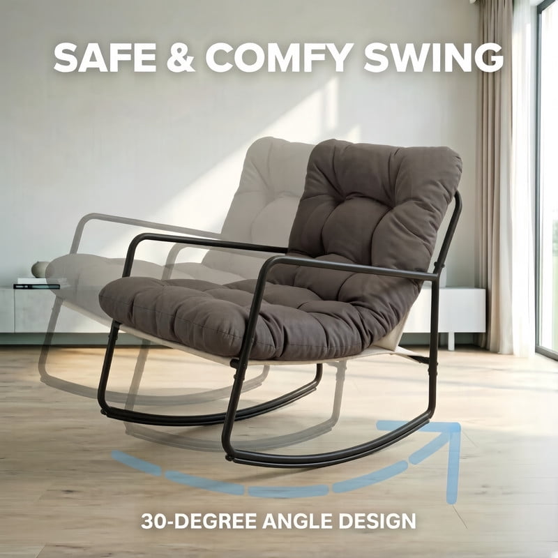 2-Piece Indoor & Outdoor Universal Rocking Chair with Side Table, Glider Rocking Recliner Chair with Cushion, Accent Armchair