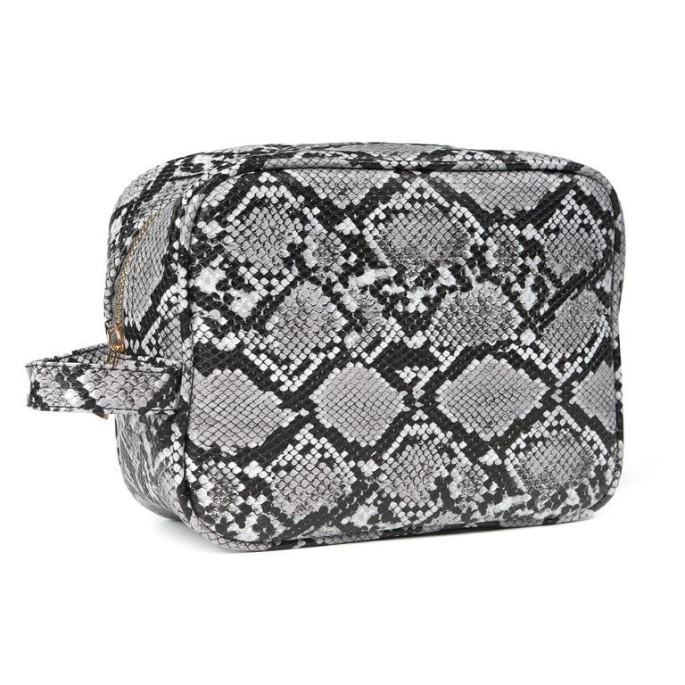 Luxouria Checkered Makeup Bag for Women - Luxury Travel Cosmetic Bags -  Leather Toiletry Pouch 