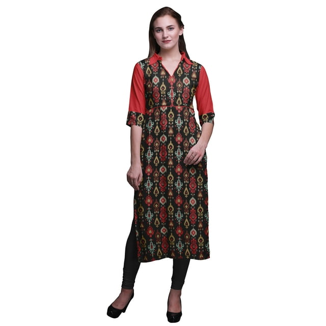 Bimba Robe Longue en Rayonne Imprimée Tunique Droite pour Femmes Haut Indien