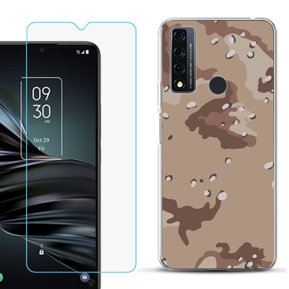 Slim-Fit Fashion Phone Case for TCL 20 XE, with Tempered Glass Screen Protector, by OneToughShield ® - Desert Camo