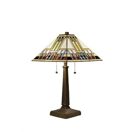 Serena d'italia Tiffany Style 2 light Blue Mission 23 in. Bronze Table Lamp