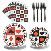 96PCS Casino Party Paper Plates and Napkins - Poker Theme Disposable Tableware Set Include Paper Plates Napkins and Forks Decoration Party Supplies for Casino Las Vegas Game Night Birthday