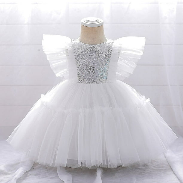 Vestidos de novia de lentejuelas para bebés, niños pequeños, tul, cumpleaños, fiesta elegante, tutú, vestido de graduación, 1-6 años, vestido de princesa para niños, 12-18M (Etiqueta 80) Gao Jinjia LED