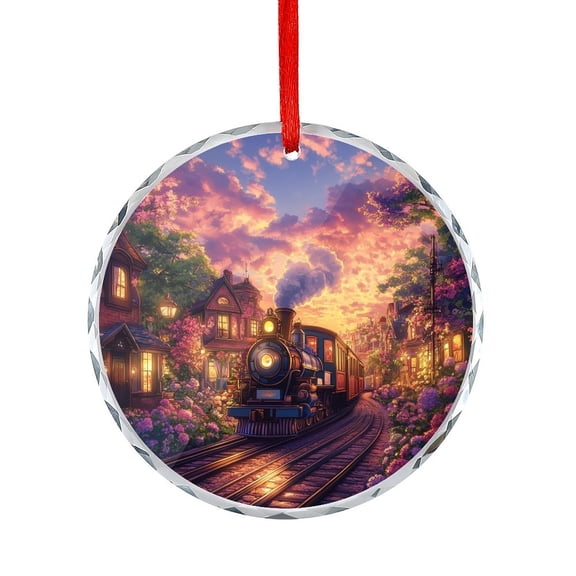 Ornament Colorful Town with Train Christmas Ornaments 2025 Vintage Steam Train Gift Exchange Present Ideas