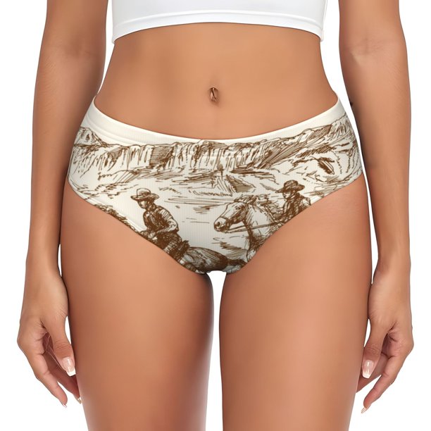 Balery Western Desert Cowboys1 Ropa Interior de Algodón para Mujer con Dibujo – Braguitas Cómodas y Elásticas, Estilo Clásico-X-Large