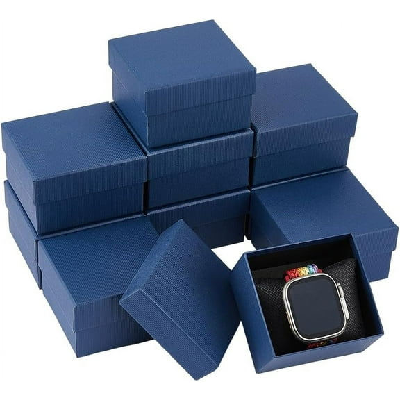 10 pc 10pcs Watch Gift Box Paper Jewelry Box Small Gift Box Square Prussian Blue Cardboard Gift Wrapping with Pillow Inside for Bracelet Watch Gifts 3.43-3.46x3.19-3.23x2.09 inch